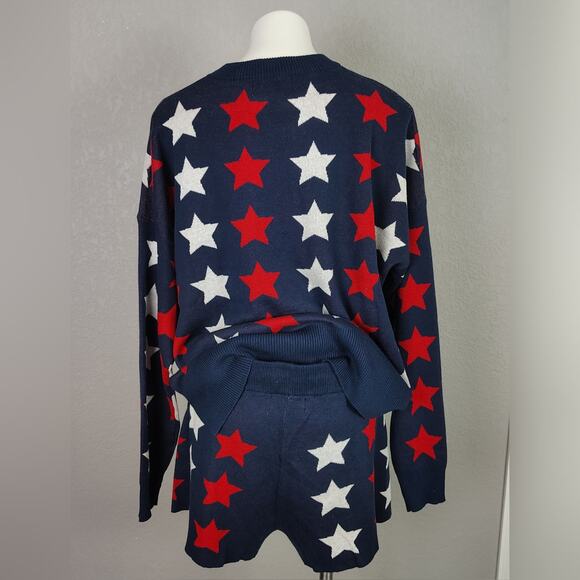 BEACH RIOT Callie Sweater & Balboa Shorts Americana Stars Set Size XL Blue - Picture 4 of 16